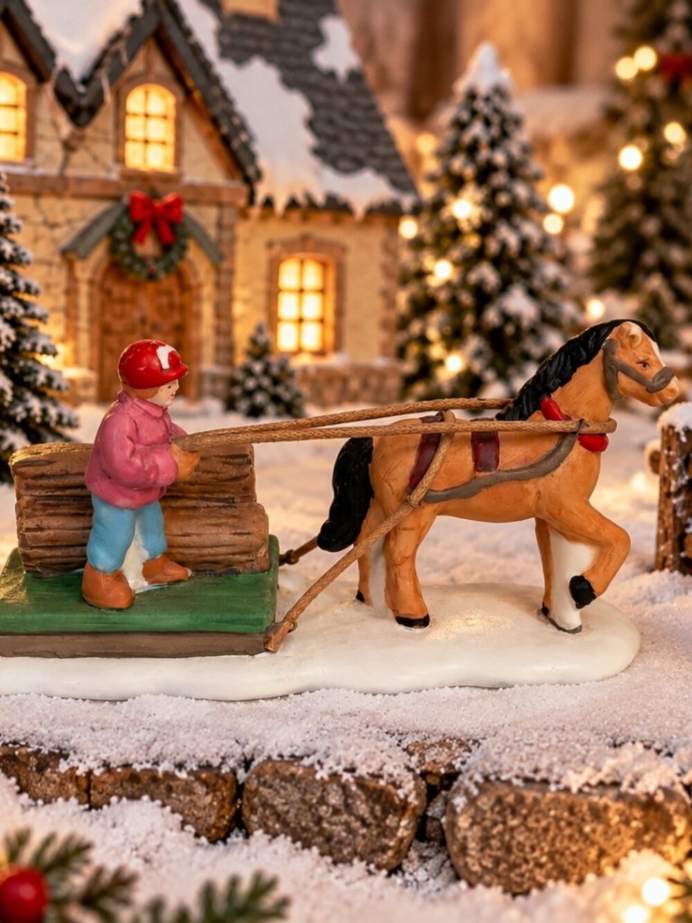 Vintage 1994 Christmas Valley “Bringing in the Timbers” Hand Painted Porcelain F